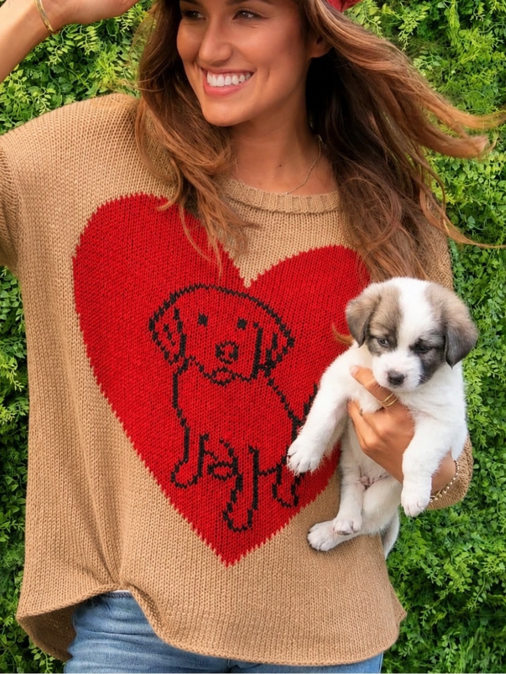 Wooden Ships by Paola Buendia Dog Lover Puppy Love Heart Cotton Blend Sweater